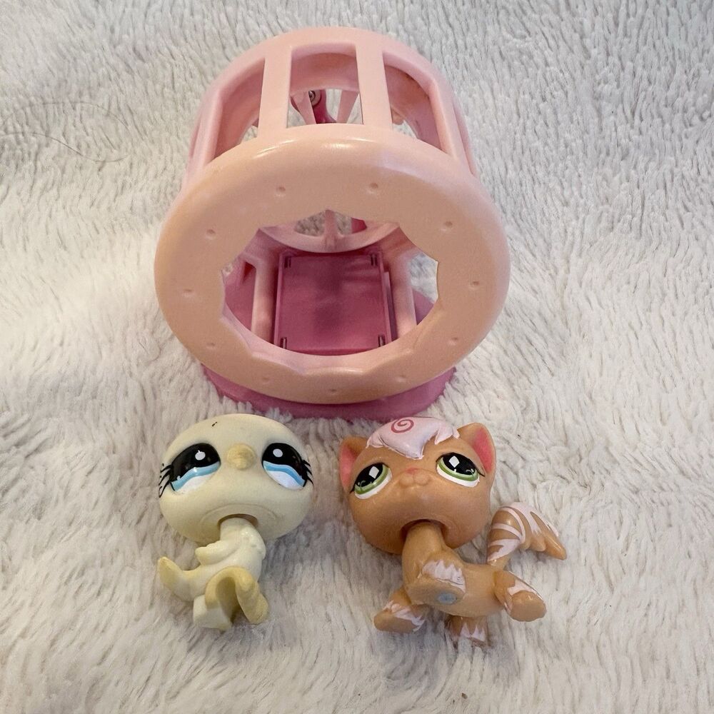 LPS Fanciest Pet Pairs Long Hair Cat #511 and Pigeon #512 With Hamster Wheel